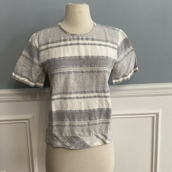 Lou & Grey Linen Blend Top Stripes Short Sleeves - Picture 1 of 6
